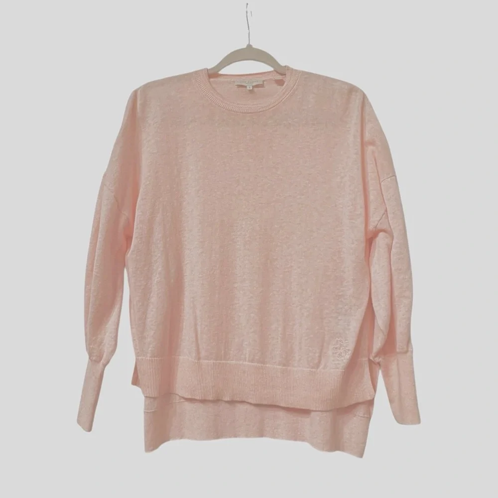 Ted Baker London Cotton Linen Blend Long Sleeve peach Jumper Pullover Sweater